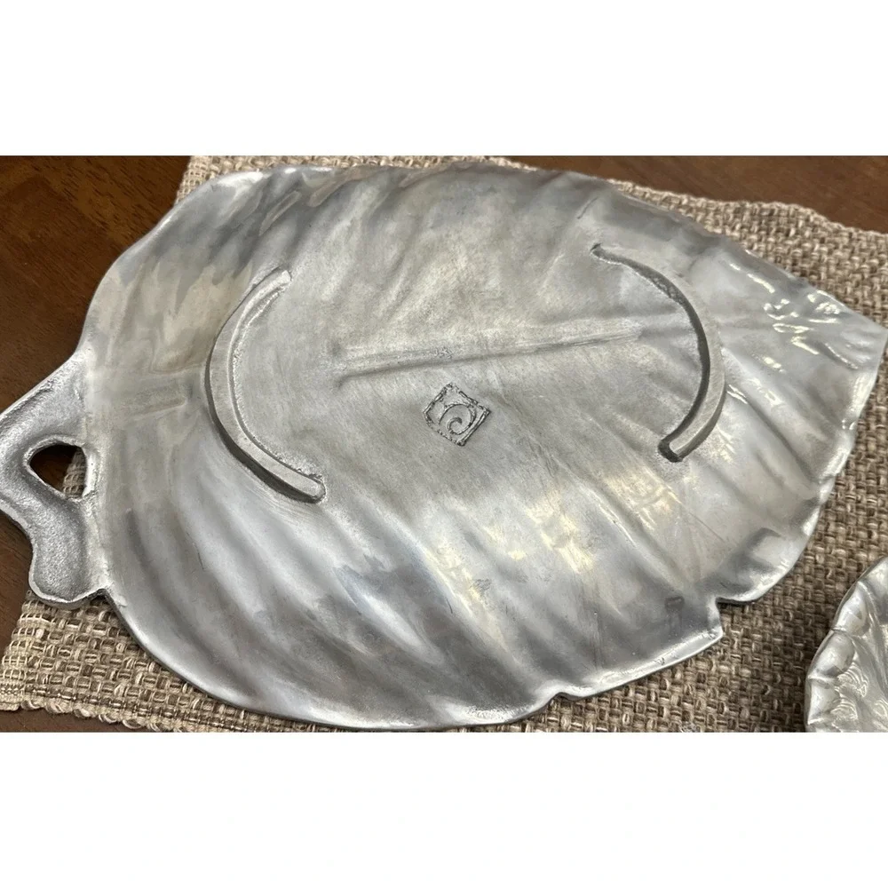 Leaf Shape Serving Tray Chip & Dip‎ Platter Decorative Aluminum Metal 2 Piece